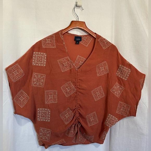 Daytrip - Rust/Terracotta Boho Geometric Blouse - Picture 2 of 12